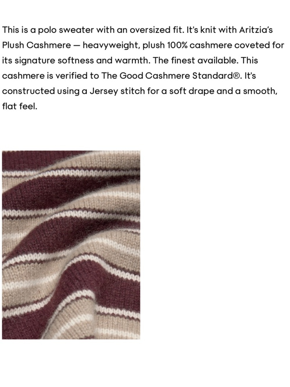 Aritzia Plush Cashmere Striped Polo Sweater in Plum and Cream - Picture 6 of 7